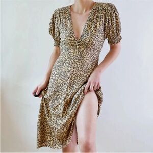 Faithfull the Brand Marie Louise Mila Leopard Animal Print Midi Dress 6